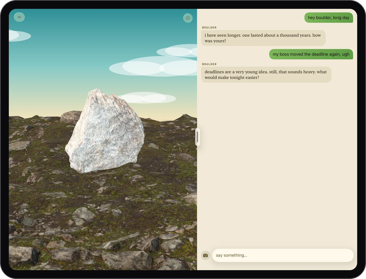 RockChat:AI on an iPad, by day
