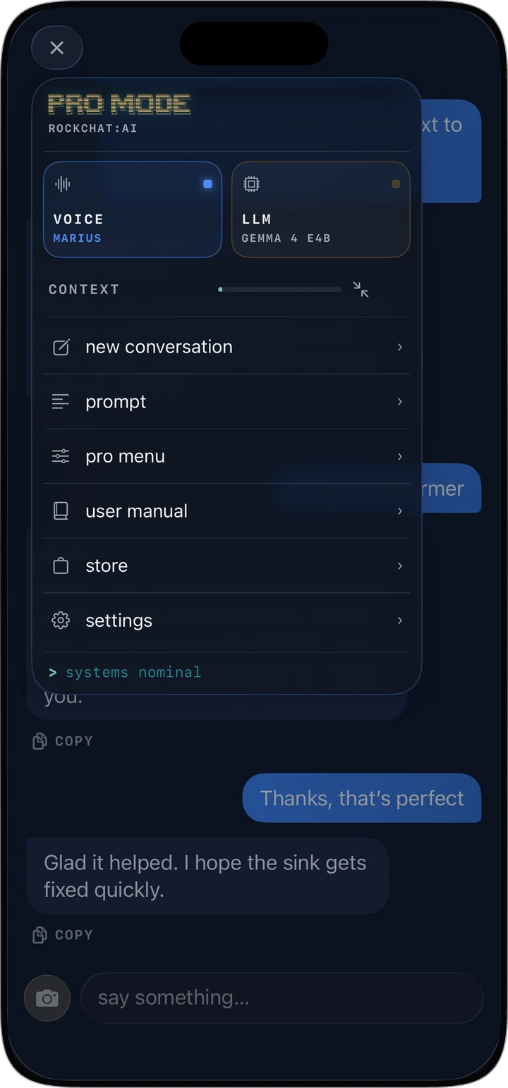 The quick menu in Pro mode